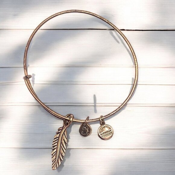 Alex and Ani Feather Charm Bracelet Gold Finish - Expands 2"- 3.5" - Picture 1 of 2